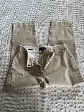 Talbots Beige Capri Chinos with Yellow Embroidered Motifs